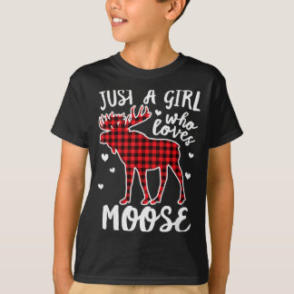 Just A Girl Who Loves Moose Buffalo Plaid Christma T-Shirt