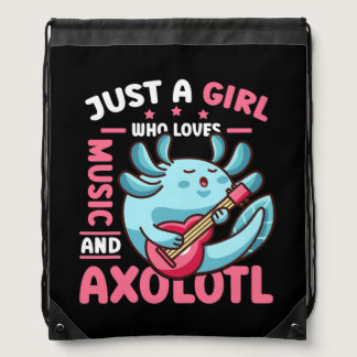 Just A Girl Who Loves Music And Axolotl Cute Drawstring Bag