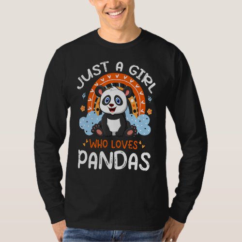 Just A Girl Who Loves Pandas Cute Flowers Rainbow  T_Shirt