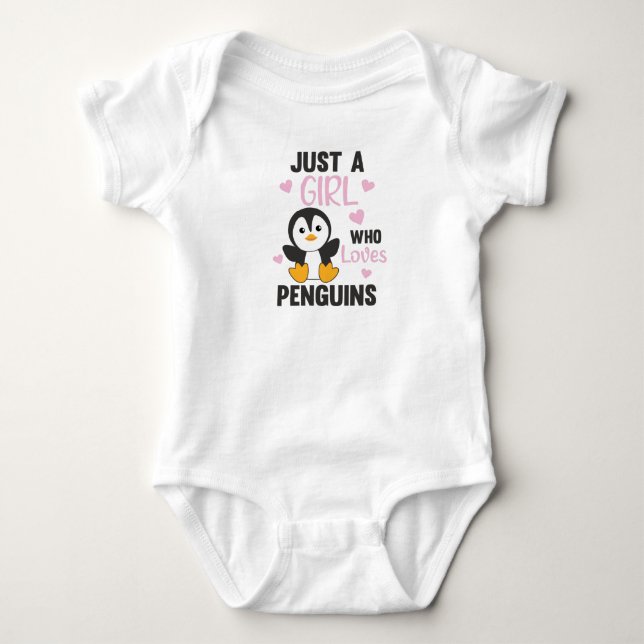 Just A Girl Who Loves Penguins Cute Penguin Heart Baby Bodysuit (Front)