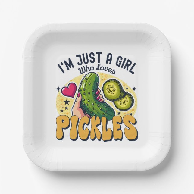 Just A Girl Who Loves Pickles - Funny Vegan Paper Plates (Front)