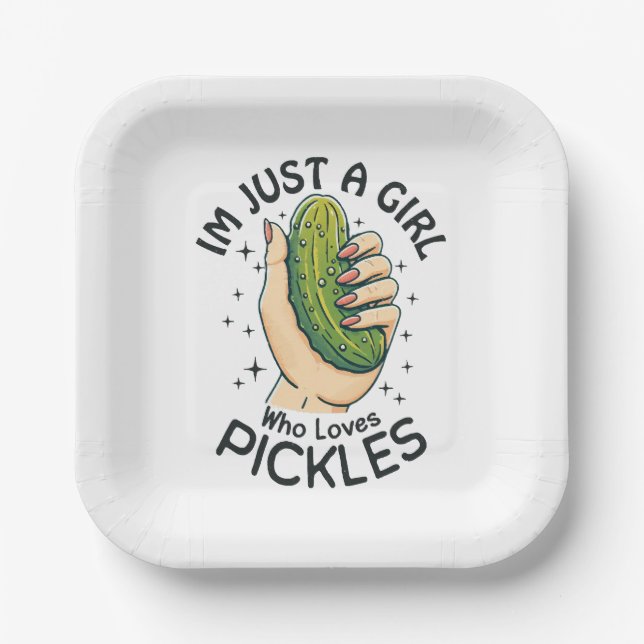 Just A Girl Who Loves Pickles - Funny Vegan Paper Plates (Front)
