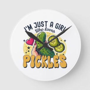 Just A Girl Who Loves Pickles - Funny Vegan Round Clock