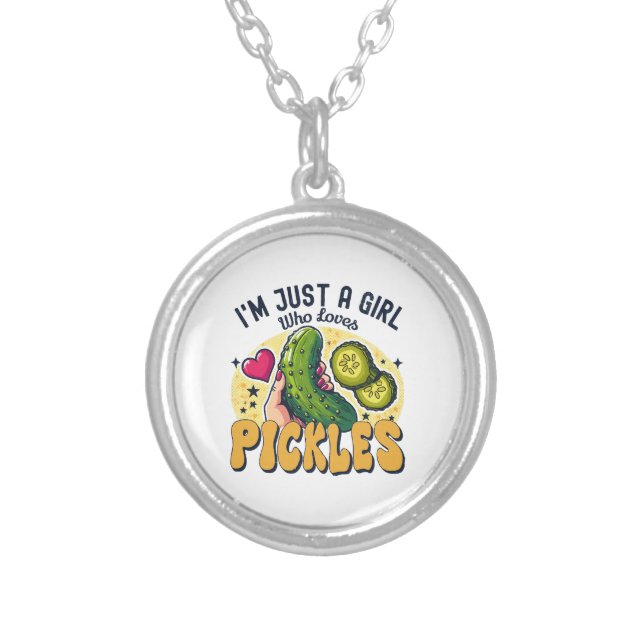 Just A Girl Who Loves Pickles - Funny Vegan Silver Plated Necklace (Front)