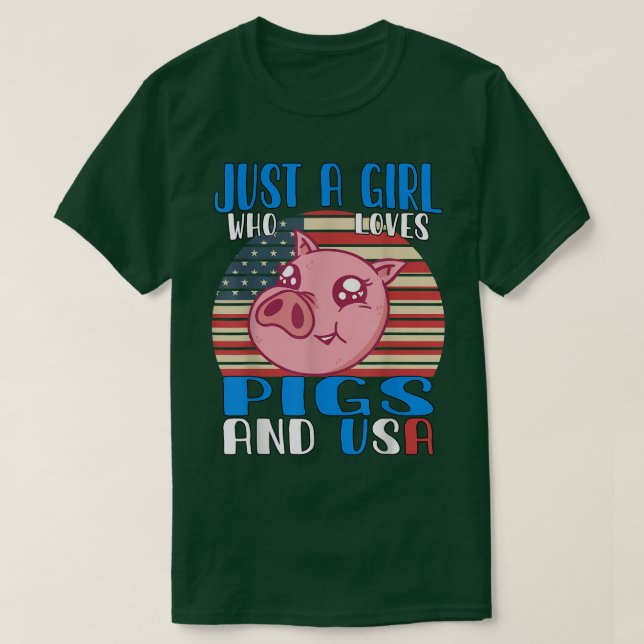 Just A Girl Who Loves Pigs And Usa 3600  T-Shirt (Design Front)