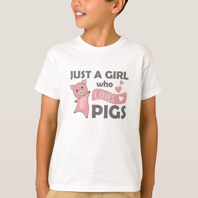 Just A Girl Who Loves Pigs Pink Hearts Piglets T-Shirt (Front)