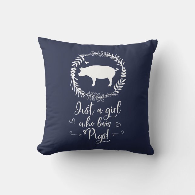 Just A Girl Who loves Pigs Silhouette Throw Pillow (Front)