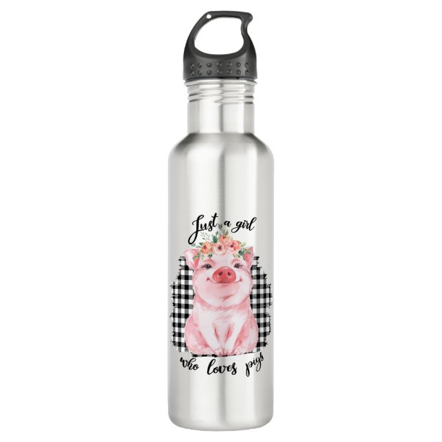 Just a Girl who loves pigs Stainless Steel Water Bottle (Front)