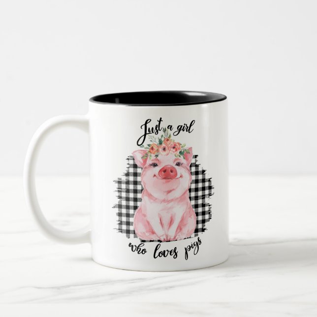 Just a Girl who loves pigs Two-Tone Coffee Mug (Left)