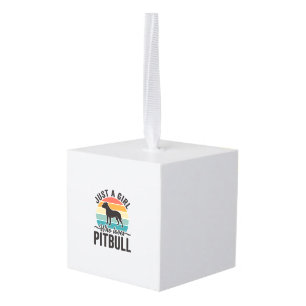 Just a Girl Who Loves Pitbull Vintage Dog Design_1 Cube Ornament
