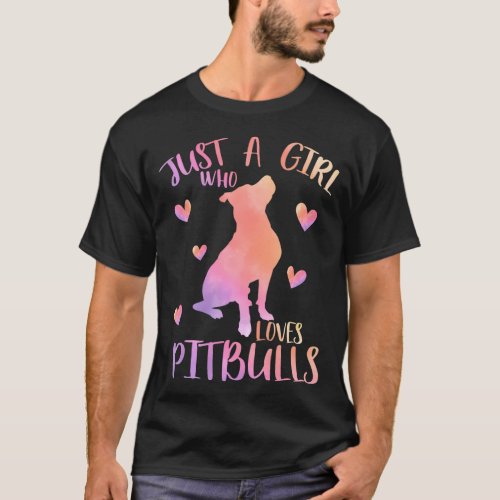 Just a Girl Who Loves Pitbulls Watercolor Pitbull  T_Shirt