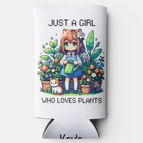 Just a Girl Who Loves Plants Personalized Seltzer Can Cooler