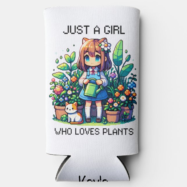 Just a Girl Who Loves Plants Personalized Seltzer Can Cooler (Front)