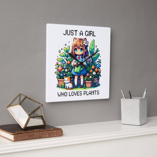 Just a Girl Who Loves Plants Square Wall Clock
