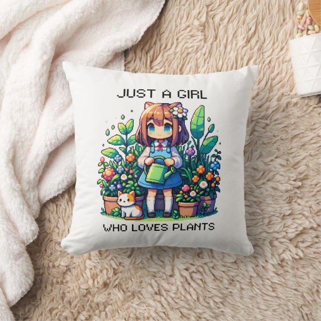 Just a Girl Who Loves Plants Throw Pillow (Blanket)