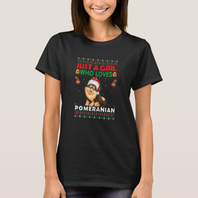 Just A Girl Who Loves Pomeranian Dog Matching Chri T-Shirt (Front)