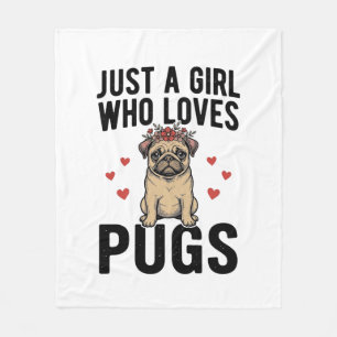 Just A Girl Who Loves Pugs Vintage Dog Shirt Desig Fleece Blanket