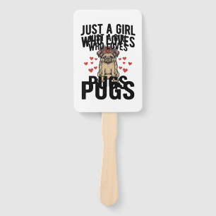 Just A Girl Who Loves Pugs Vintage Dog Shirt Desig Hand Fan