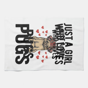 Just A Girl Who Loves Pugs Vintage Dog Shirt Desig Kitchen Towel