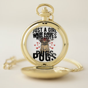 Just A Girl Who Loves Pugs Vintage Dog Shirt Desig Pocket Watch