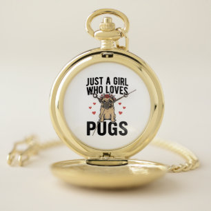 Just A Girl Who Loves Pugs Vintage Dog Shirt Desig Pocket Watch