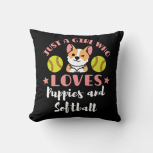 Just a Girl Who Loves Puppies and Softball Throw Pillow