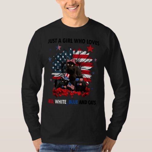 Just A Girl Who Loves Red White Blue Cats Sunflowe T_Shirt
