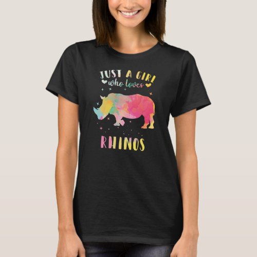 Just a Girl Who Loves Rhinos Watercolor Rhino T_Shirt