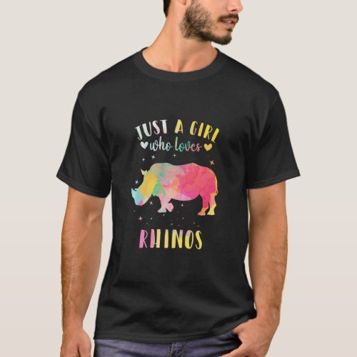 Just A Girl Who Loves Rhinos Watercolor Rhino Wome T_Shirt