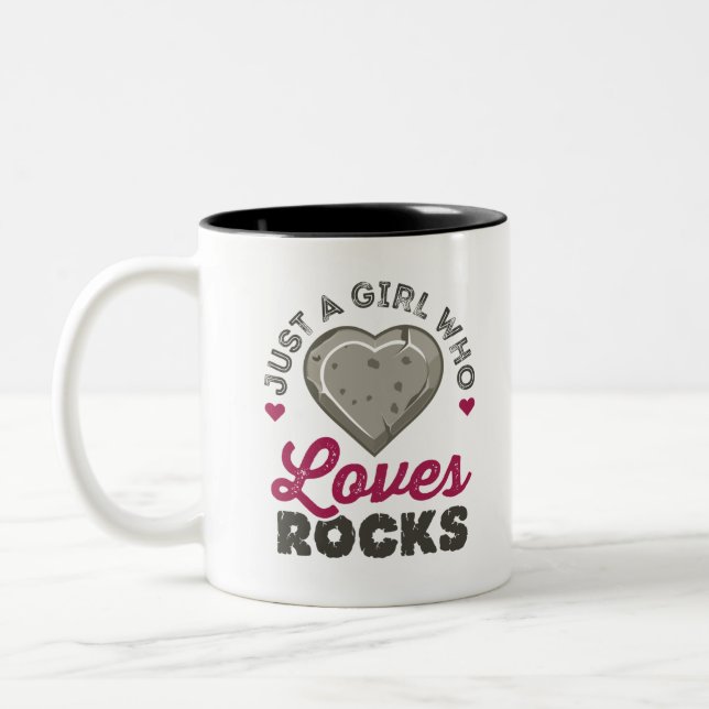 Just a Girl Who Loves Rocks Geology Geologist Two-Tone Coffee Mug (Left)