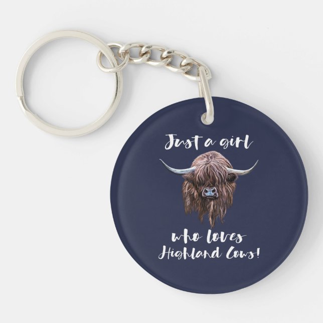 Just A Girl Who Loves Scottish Highland Cows Keychain (Front)