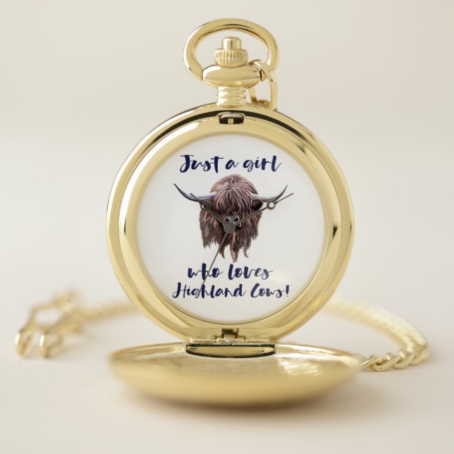 Just A Girl Who Loves Scottish Highland Cows Pocket Watch (Inside)