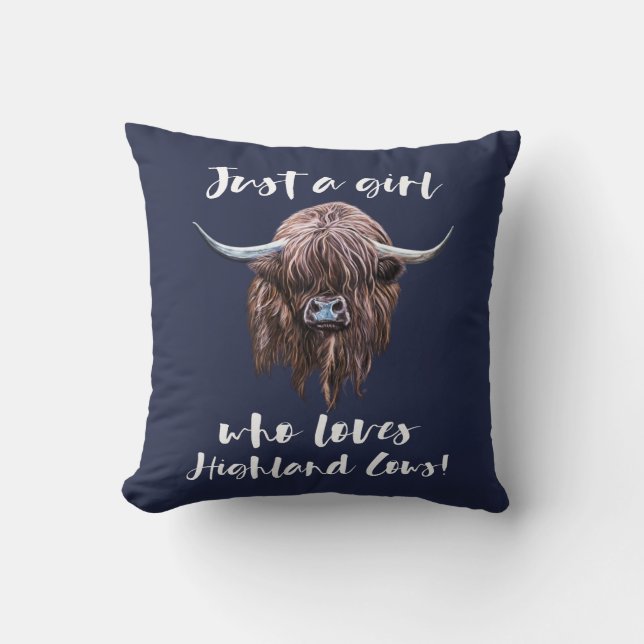 Just A Girl Who Loves Scottish Highland Cows Throw Pillow (Front)