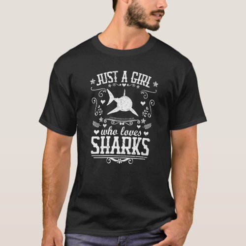 Just A Girl Who Loves Sharks  Quote Vintage Graphi T_Shirt