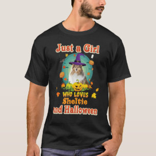 Just A Girl Who Loves Sheltie Dog And Halloween Wi T-Shirt