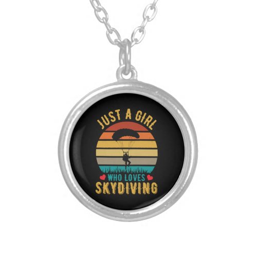 just a girl who loves skydiving silver plated necklace