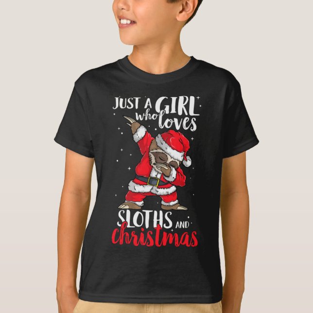 Just A Girl Who Loves Sloths Christmas Cute Woman  T-Shirt (Front)