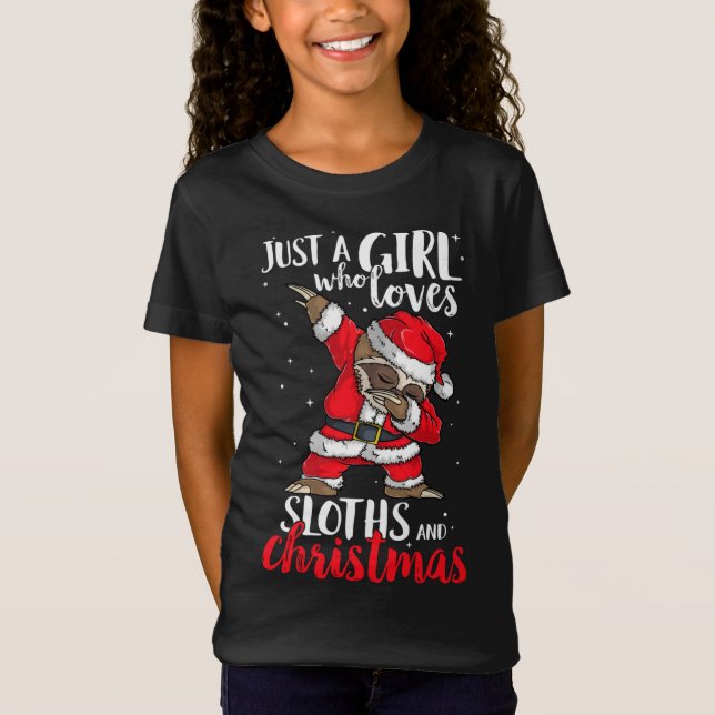 Just A Girl Who Loves Sloths Christmas Cute Woman  T-Shirt (Front)