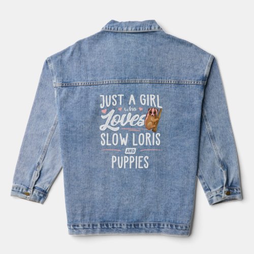 Just A Girl Who Loves Slow Loris And Puppies  Wome Denim Jacket