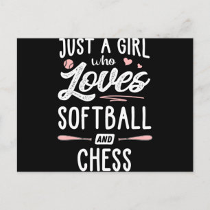 Just A Girl Who Loves Softball And Chess Gift Announcement Postcard