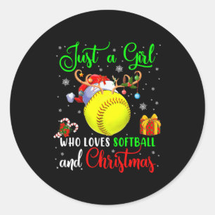 Just A Girl Who Loves Softball And Christmas Santa Classic Round Sticker