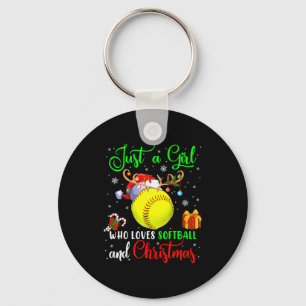 Just A Girl Who Loves Softball And Christmas Santa Keychain