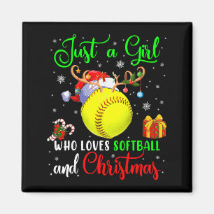 Just A Girl Who Loves Softball And Christmas Santa Magnet