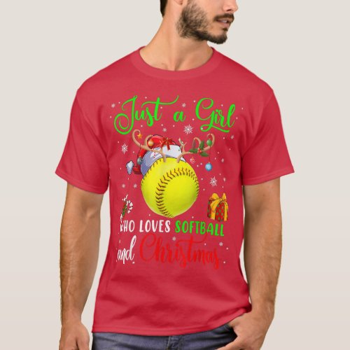 Just A Girl Who Loves Softball And Christmas Santa T_Shirt