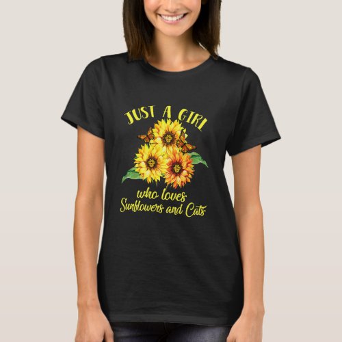 Just A Girl Who Loves Sunflowers And Cats Mothers T_Shirt