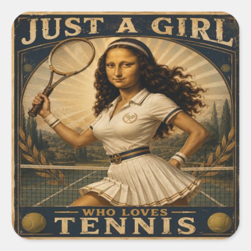 Just A Girl Who Loves Tennis Funny Mona Lisa Square Sticker