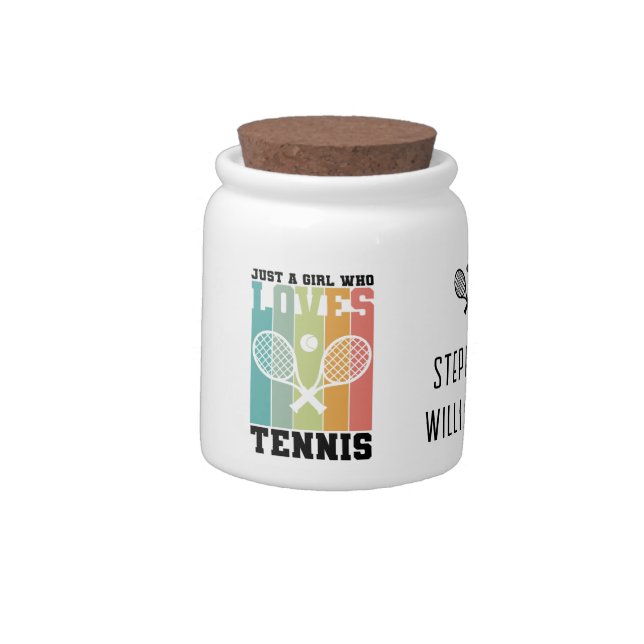 Just a girl who loves Tennis | Personalized Tennis Candy Jar (Left)