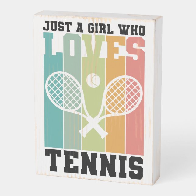 Just a girl who loves Tennis | Tennis Player Gifts Wooden Box Sign (Angled Vertical)