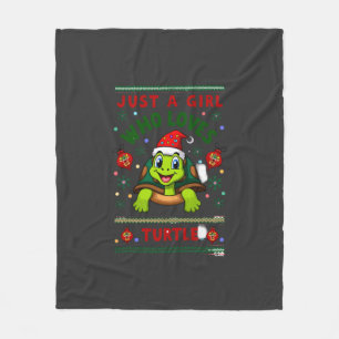 Just A Girl Who Loves Turtle Matching Christmas Pa Fleece Blanket