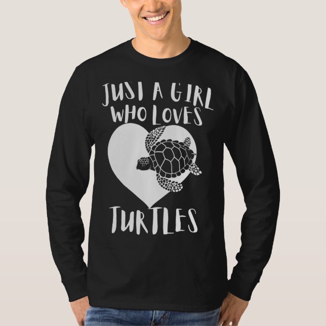 Just A Girl Who Loves Turtles Cute White Heart Vin T-Shirt (Front)